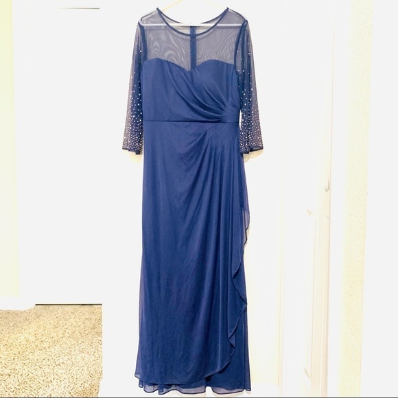 NEW ALEX EVENING Illusion Jewel Neck Mesh Gown - Picture 2 of 11